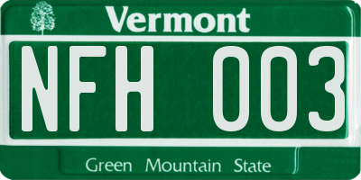 VT license plate NFH003