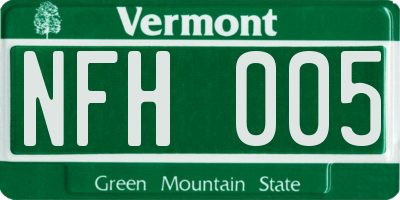 VT license plate NFH005