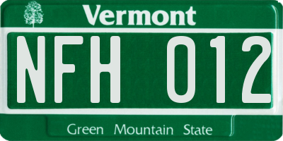 VT license plate NFH012