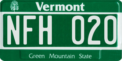 VT license plate NFH020