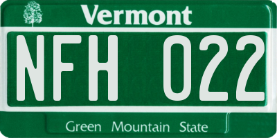 VT license plate NFH022