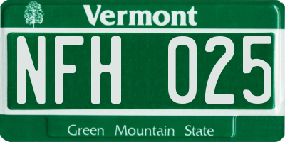 VT license plate NFH025