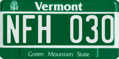 VT license plate NFH030