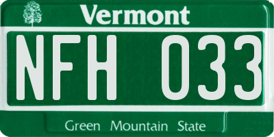 VT license plate NFH033