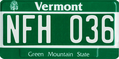 VT license plate NFH036