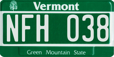 VT license plate NFH038