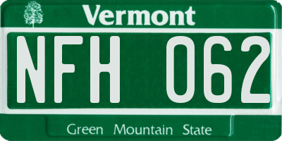 VT license plate NFH062