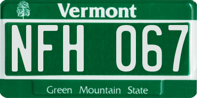 VT license plate NFH067