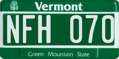 VT license plate NFH070