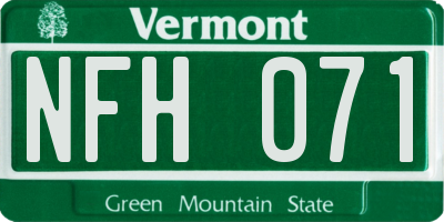 VT license plate NFH071