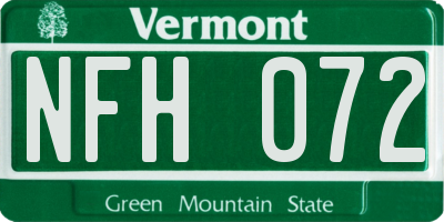 VT license plate NFH072