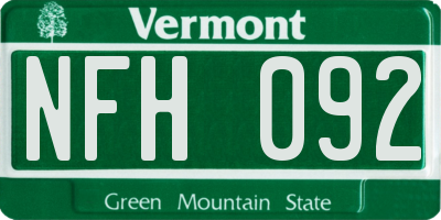 VT license plate NFH092