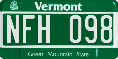 VT license plate NFH098