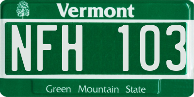 VT license plate NFH103