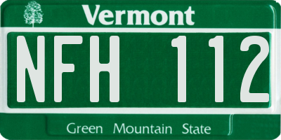 VT license plate NFH112