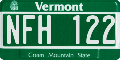 VT license plate NFH122