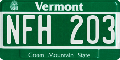 VT license plate NFH203