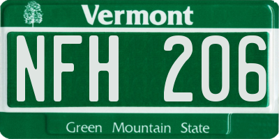 VT license plate NFH206