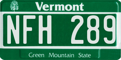 VT license plate NFH289