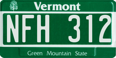VT license plate NFH312