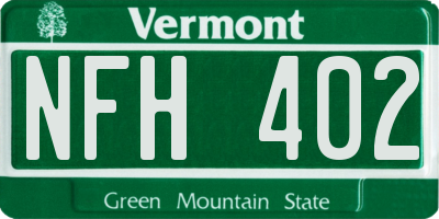 VT license plate NFH402