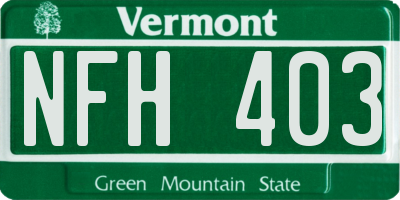 VT license plate NFH403