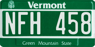 VT license plate NFH458