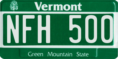 VT license plate NFH500