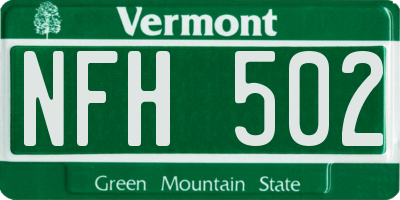 VT license plate NFH502