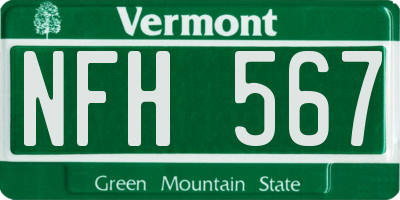 VT license plate NFH567
