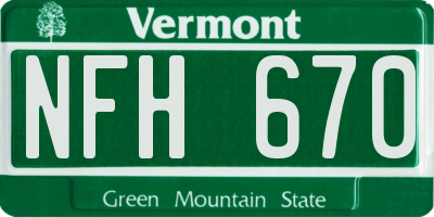 VT license plate NFH670