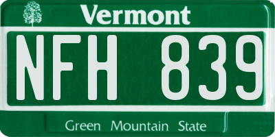 VT license plate NFH839