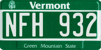 VT license plate NFH932