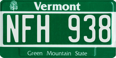 VT license plate NFH938
