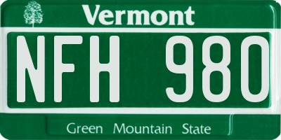 VT license plate NFH980