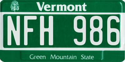 VT license plate NFH986