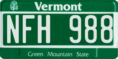 VT license plate NFH988