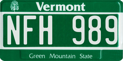 VT license plate NFH989