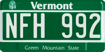 VT license plate NFH992