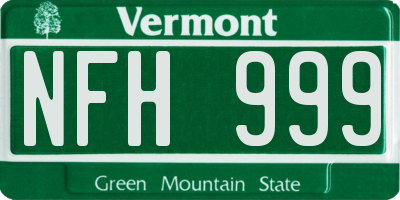 VT license plate NFH999