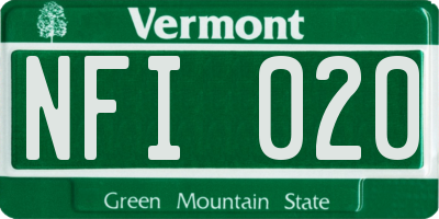 VT license plate NFI020