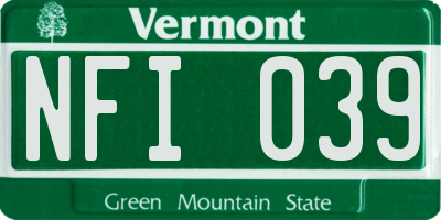 VT license plate NFI039
