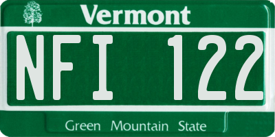VT license plate NFI122