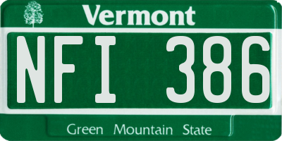 VT license plate NFI386