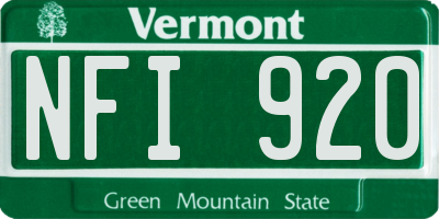 VT license plate NFI920