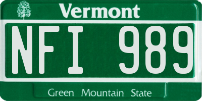 VT license plate NFI989