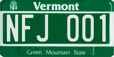 VT license plate NFJ001