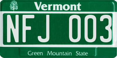 VT license plate NFJ003