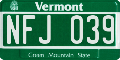 VT license plate NFJ039