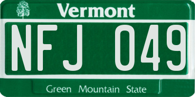 VT license plate NFJ049